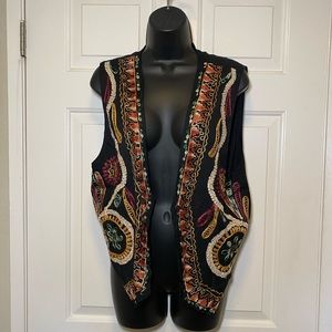 Vintage Women’s Embroidered Black & Multicolor Bohemian Vest Urban Issue L